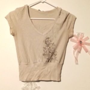 Tan Cream color, midriff top, hood